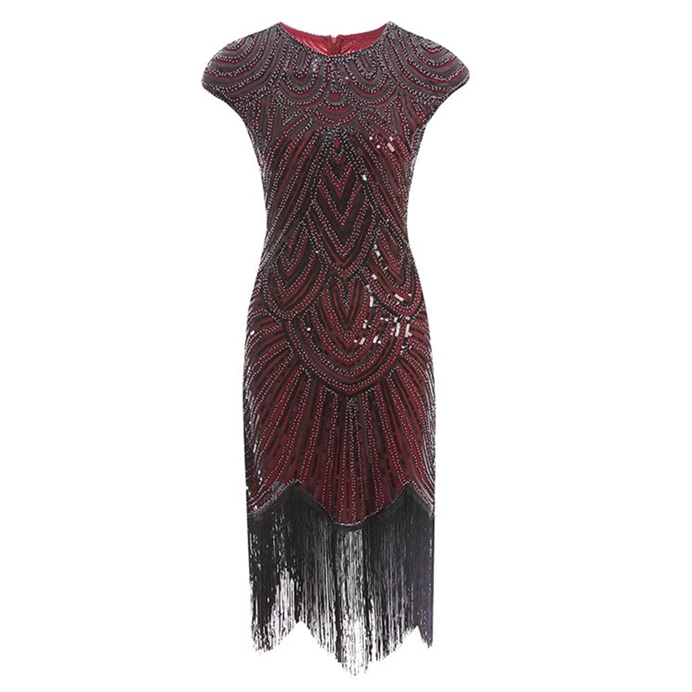 Модная женская одежда, винтажное женское платье с блестками и кисточками, шею без рукавов, банкетное, коктейльное платье