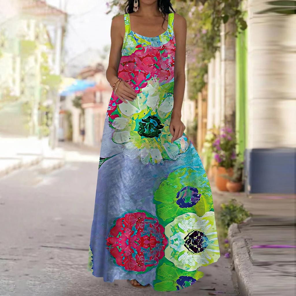 Женское платье-комбинация Длинное платье макси Красное платье с цветочным принтом Весна и лето Для отдыха и отпуска