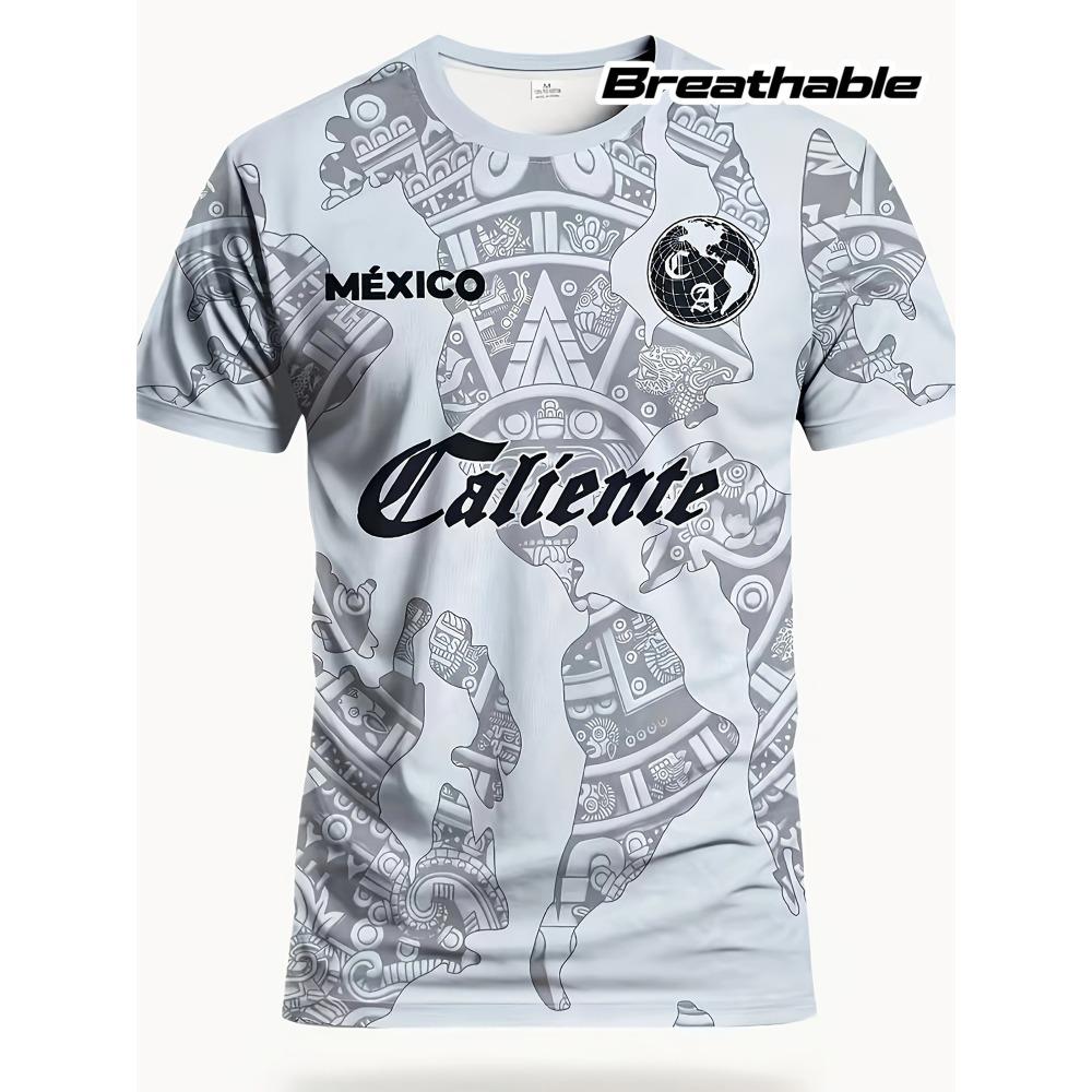Casual style Mexican totem print short-sleeved football jersey, breathable sports training daily casual fan jersey