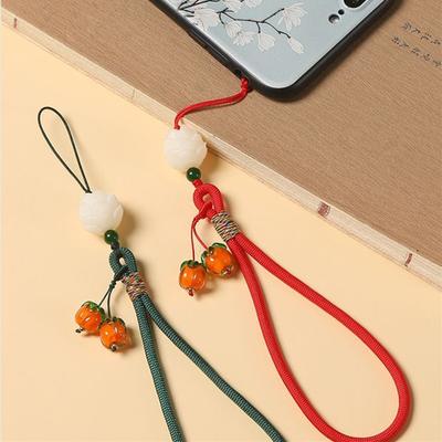 Цепочка для мобильного телефона Liuli Persimmon, брелок, подвеска, шнурок для запястья, защита от потери, цепочка для наушников и камеры из хурмы и бодхи из лотоса