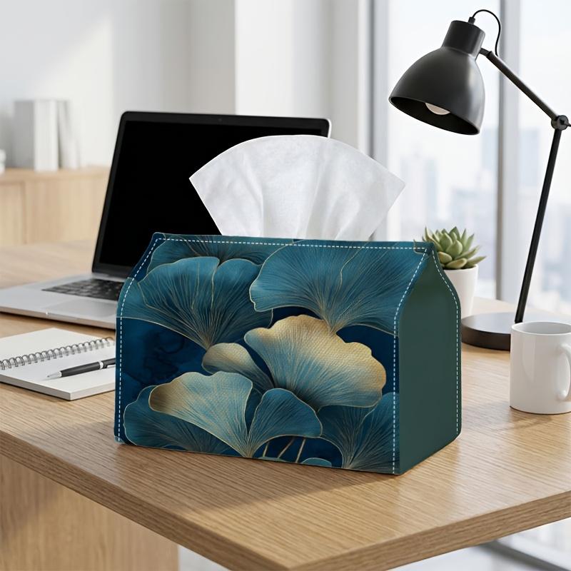 2D Flat, 1pc Blue White Floral Pattern Tissue Box Tidy Organizer - Exquisite Artistic Paper Towel Holder, Suitable for Office, Decorative Napkin Box w