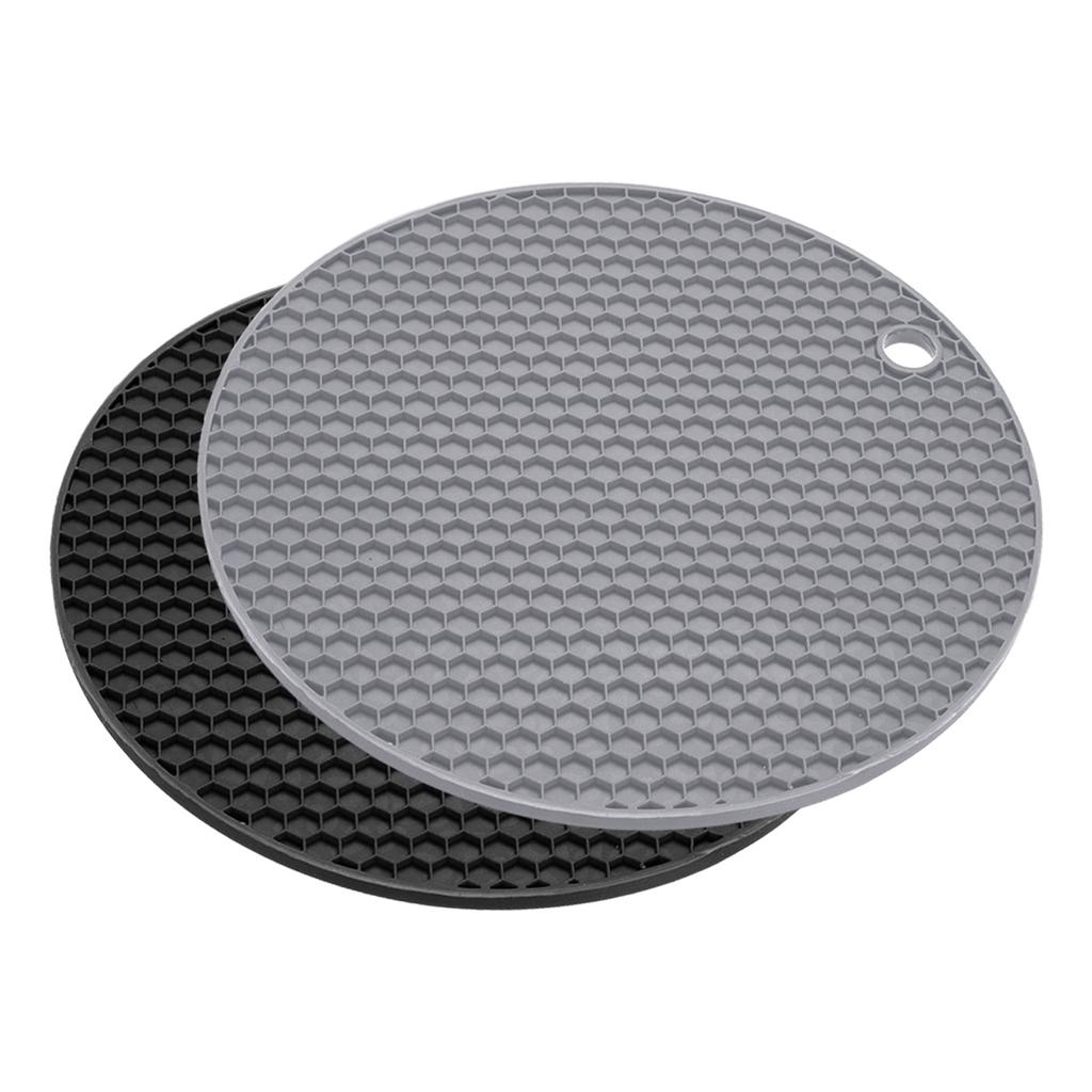 2pcs Uxcell Dish Drying Mat Set Round Silicone Reusable Drain Pad Heat Resistant Suitable for Kitchen Counter Fridge Drawer