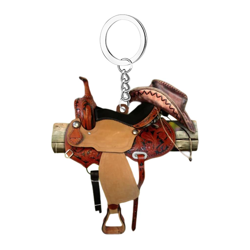 Saddle Acrylic Car Pendant Horse Saddle Keychain Western Horse Saddle Hangings Ornament Car Interior Decor Rear View Accessories