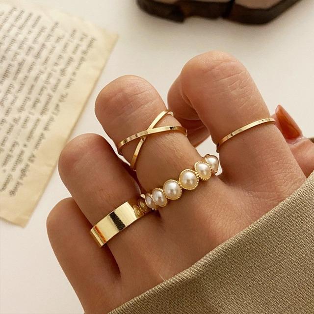 Fashion Jewelry Rings Set Gold Color Hollow Round Opening Women Finger Ring for Girl Lady Party Wedding Gifts