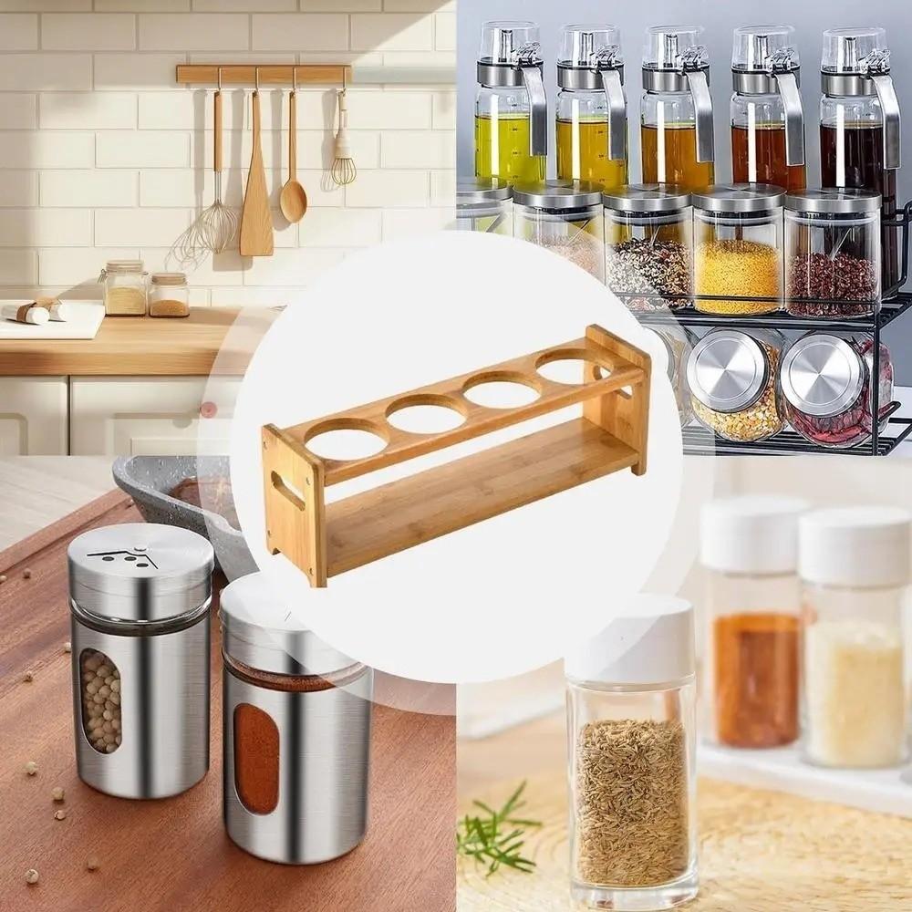 Multi-Compartment Wooden Oil Bottle Display Stand Anti-Slip Kitchen Storage Shelf Dining Table