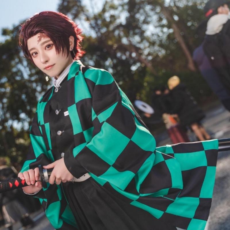 Аниме Demon Slayer Kamado Tanjirou Косплей Костюм Kimetsu No Yaiba Мультфильм Костюм Sutis Парики Хэллоуин Для Детей Взрослых CosParty