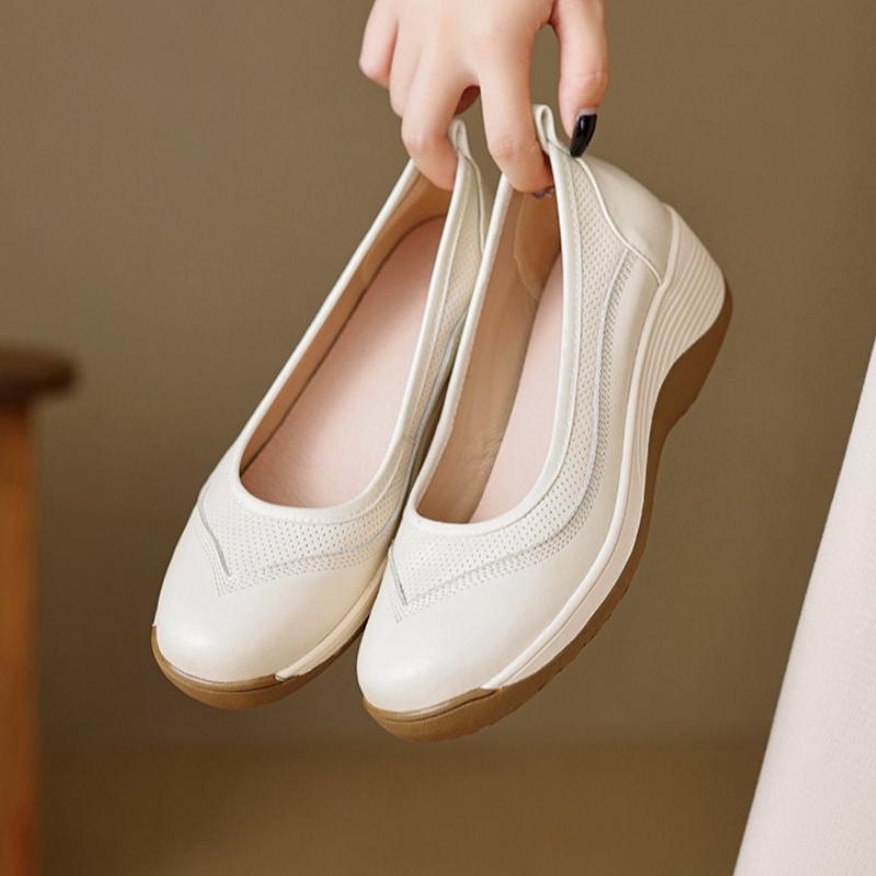 Vintage Light Loafers Luxury Thicksoled Womens Real Leather Roundtoe Single Shoes Autumn Casual Highheeled Leather Shoes