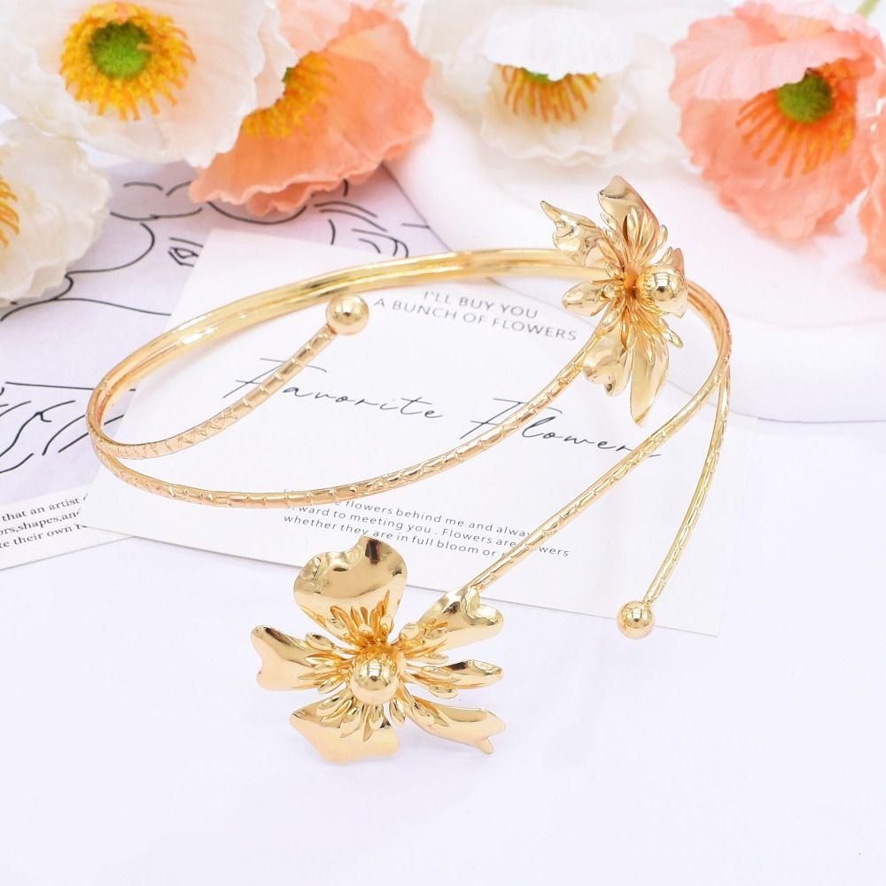 Adjustable Flower Bracelet Hollow Out Arm Ring Exquisite Armband  Beach