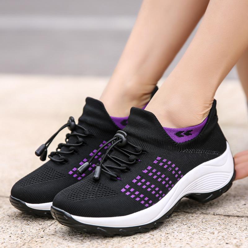 Mesh Breathable Platform Sport Shoes Woman Lace-up Knit Sock Shoes Patchwork Wedge Sneakers Women Tenis Feminino Chaussure Femme