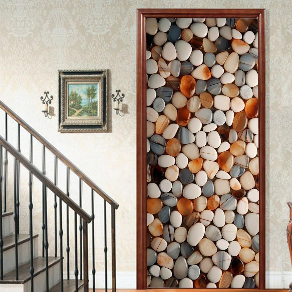 1 шт. Виниловая наклейка на дверь с галькой и пейзажем для спальни, домашнего декора, самоклеящаяся, съемная, настенная наклейка, для реновации двери, водонепроницаемый постер