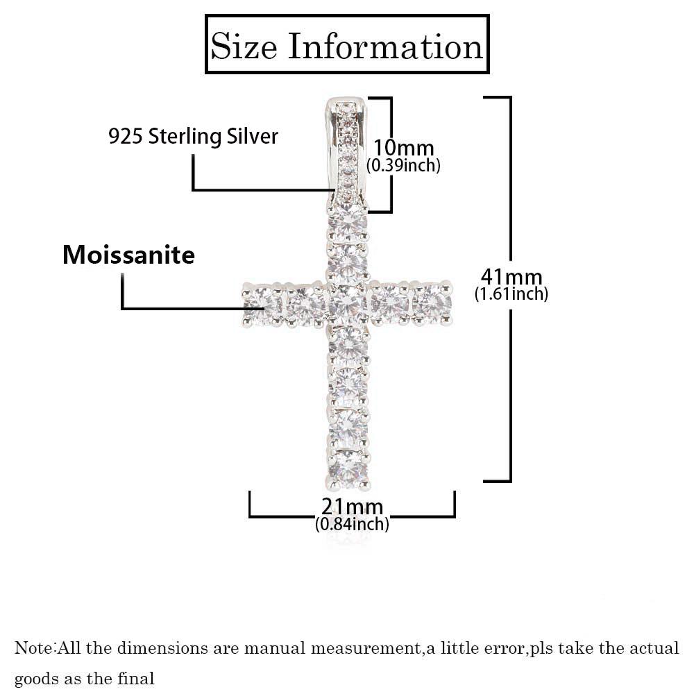 Fine Jewelry Moissanite Cross Pendant 925 Sterling Silver Hip Hop Shiny VVS Diamond Charm Necklace for Men No Fade