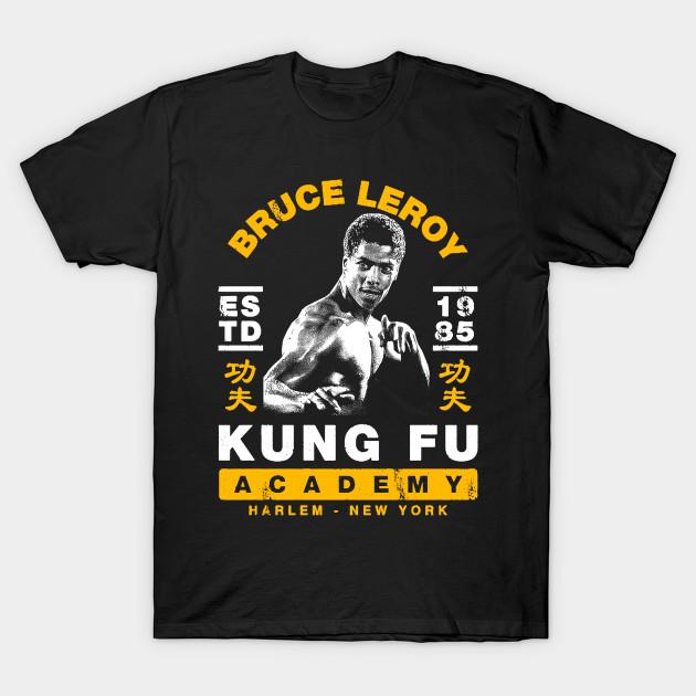 Men Black Print T-shirt Bruce Leroy Kung Fu Academy 1985 No-Cut Heat Transfer Print Cotton Tshirt