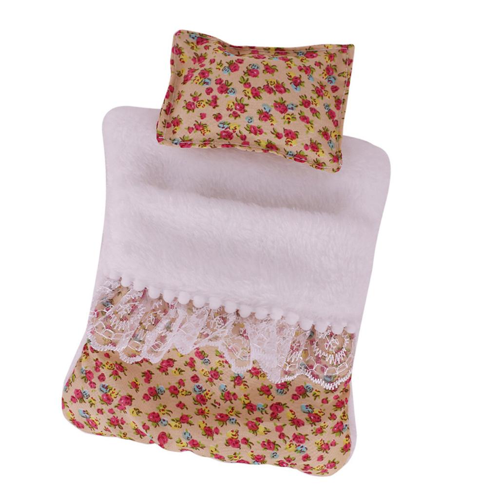 Fashion Flower Pattern Doll Bed Set with Pillow And Sleeping Bag For Labubu Plush Figure Dolls 17cm Ball Joint Dolls