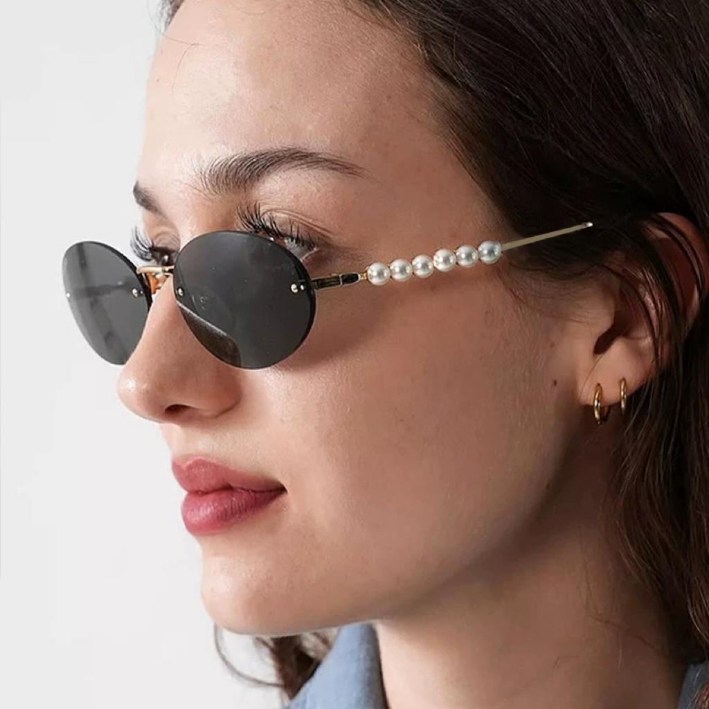 Винтажные овальные солнцезащитные очки без оправы женские мужские дизайнерские люксового бренда солнцезащитные очки панк популярные жемчужные элегантные очки УФ400