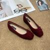 French Inner Heightening Suede Ballet Single Shoes Women's Shoes 2025 New Spring and Autumn Bow Red Evening Shoes