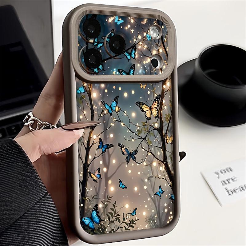 Glowing Fantasy Butterfly Pattern Case For iPhone 17 Pro Max Funda Shockproof Bumper Cover For iPhone 16 Pro Max 15 14 13 12 11 Air 16E