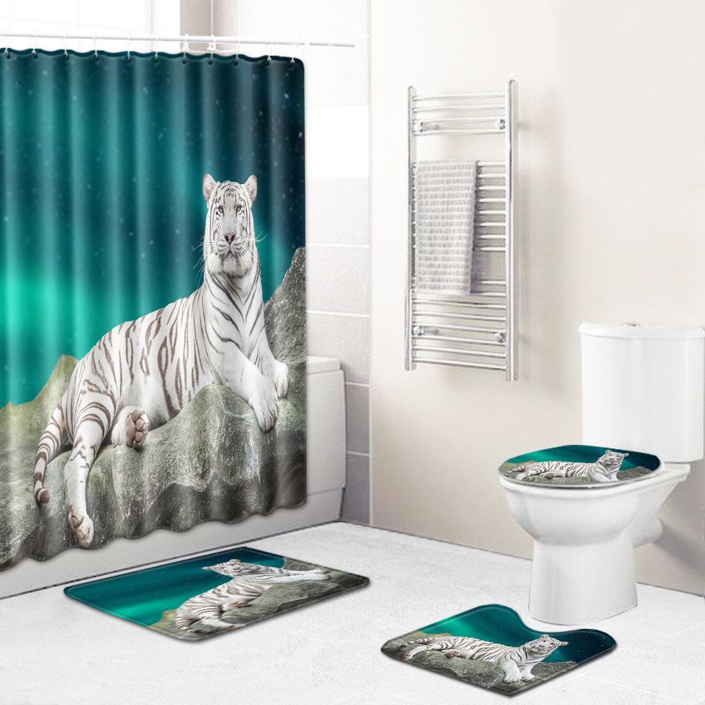 Animal Pattern Bathroom Shower Curtain Floor Mat Toilet Cover Foot Mat Four-Piece Pattern Size