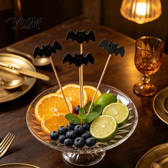 Spooky Food Picks for Party 100PCS Halloween Bamboo Toothpicks, Cute Tree Shaped Disposable Skewers, Festive Fruit Skewers Decorative Dessert Toppers