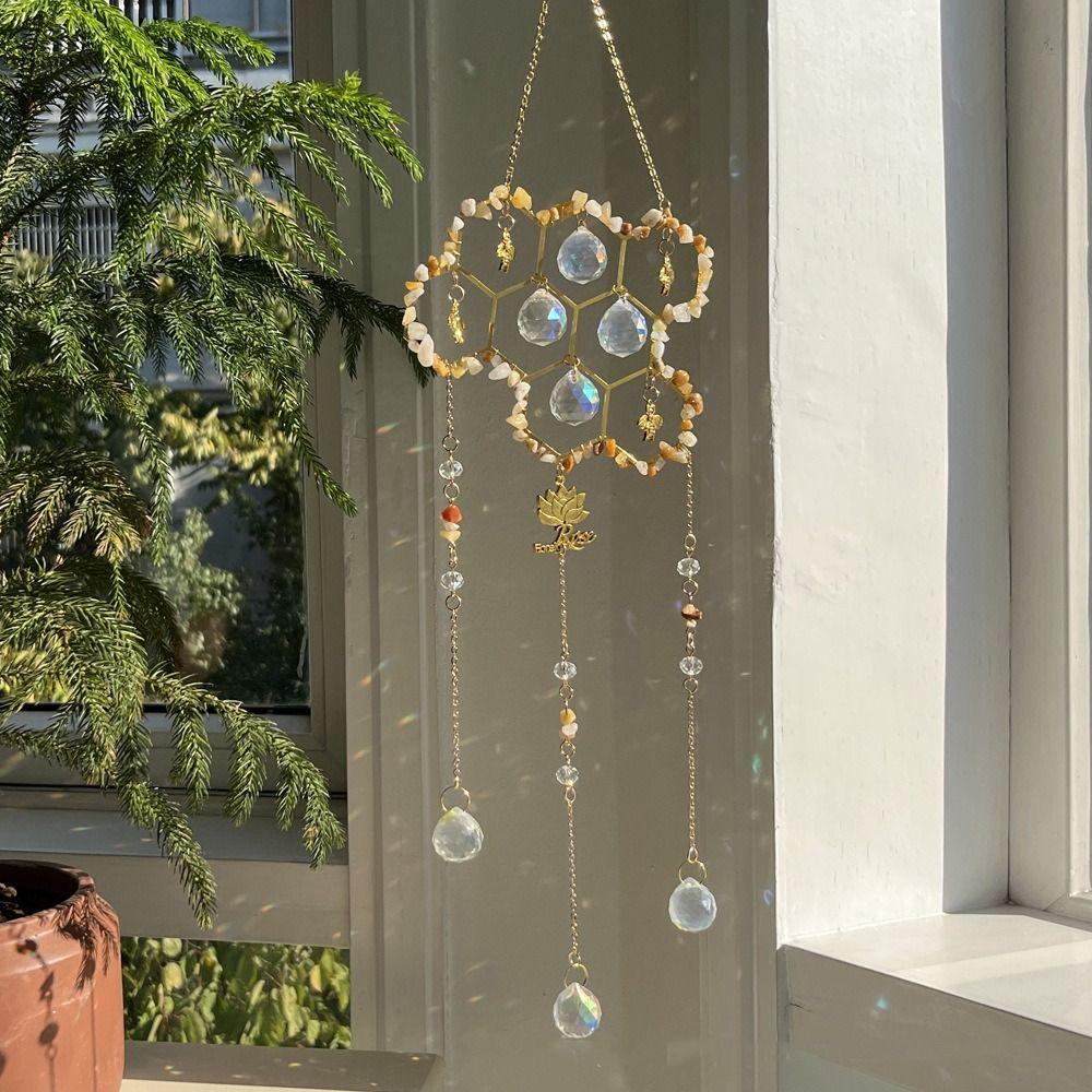 Natural Beehive Crystal Sun Catcher Hanging Wind Chimes Pendant  Bedroom Balcony Patio