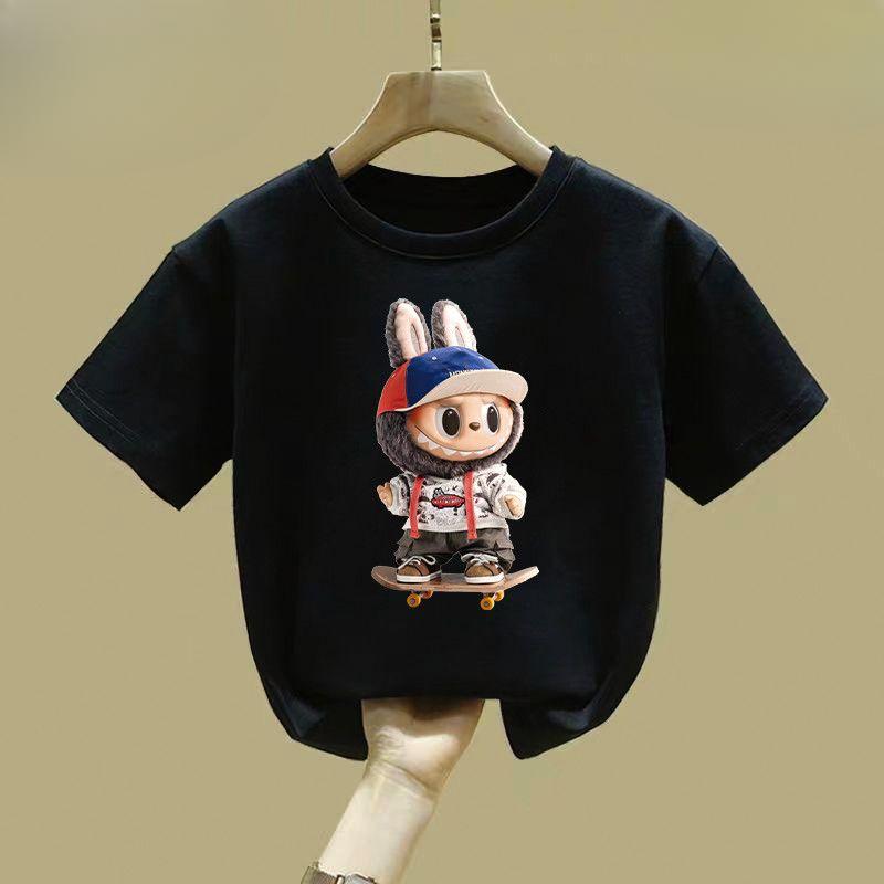 Милые футболки для девочек и мальчиков, летние детские футболки с коротким рукавом из чистого хлопка с круглым вырезом, свободные топы