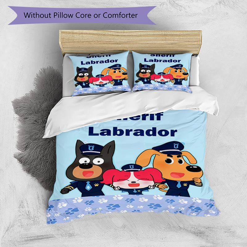 3pcs Sheriff Labrador2 Design Cover Set - HD Printed Bedding with 1 Cover and 2 Pillowcases - Perfect for Home and Dorm Decor