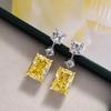 Huitan Yellow Cubic Zircon Dangle Earrings for Women Temperament Elegant Ear Accessories Daily Wear Party Aesthetic Lady Jewelry