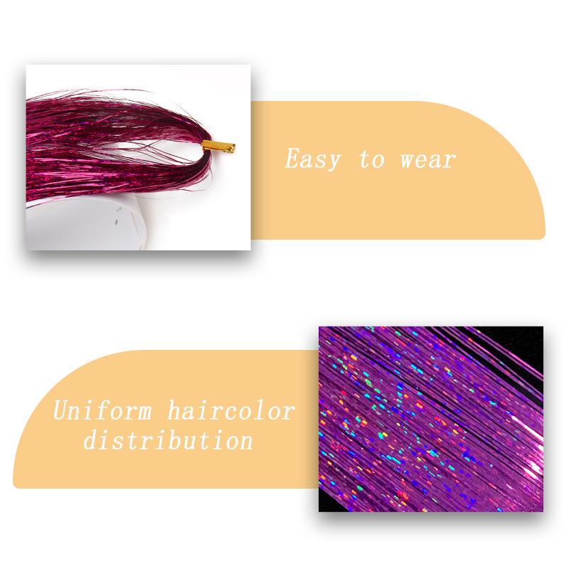 Семицветные блестящие накладные пряди для волос - Золотые и Лазерные Нити