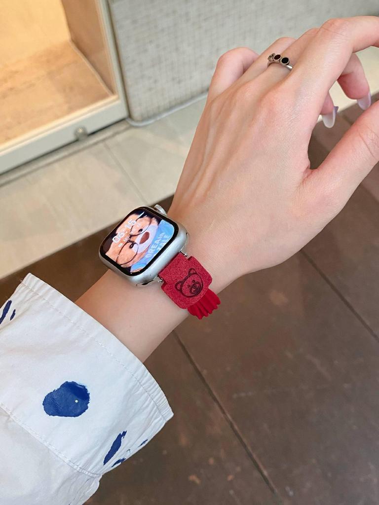 Совместимый ремешок для Apple Watch S10, Ultra, iWatch 9876 поколений и SE - Дизайн «Маленький медвежонок», стиль резинки для волос.