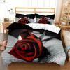 Vintage Wine Red Rose Print Quilt Cover Bedding Set Quilt Cover Pillowcase Romantic Valentine's Day Gift Three-Piece Set