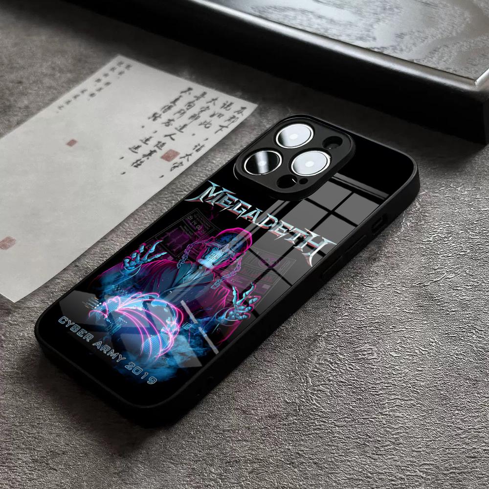Чехол для телефона M-Megadeth Rock Band для 17 Pro Max IPhone 16 Pro 15 12 11 13 Mini X XR XS 14 Plus SE Стеклянная крышка