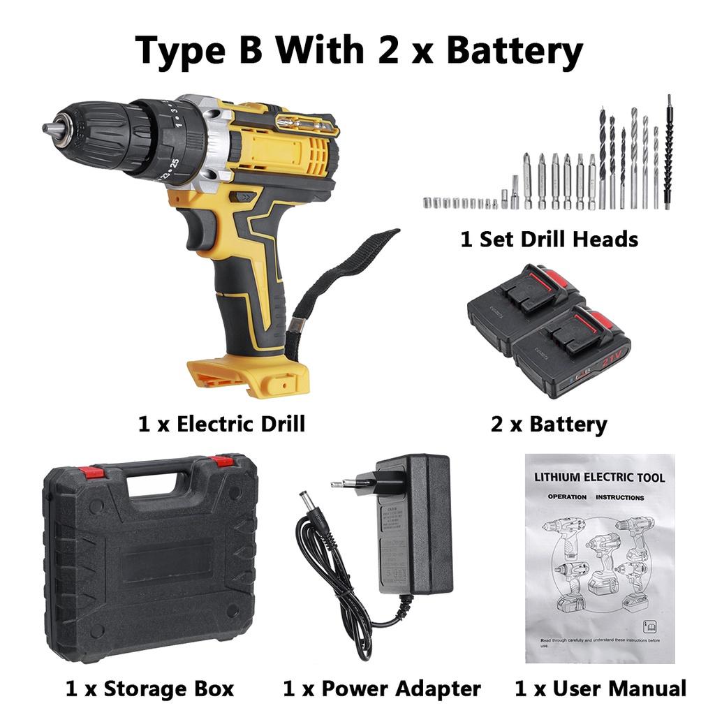 Аккумуляторная электрическая дрель-перфоратор, электрическая отвертка, электроинструменты, ударная дрель с крутящим моментом 300 с аккумулятором 1/2PCS 21 В