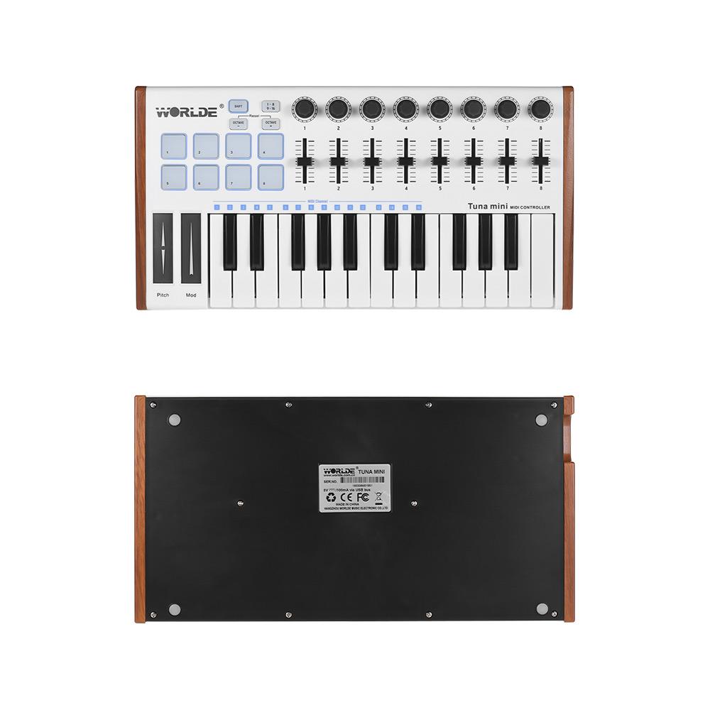 WORLDE TUNA MINI Ультрапортативный 25-клавишный USB-контроллер MIDI-клавиатуры, 8 триггерных пэдов с RGB-подсветкой и