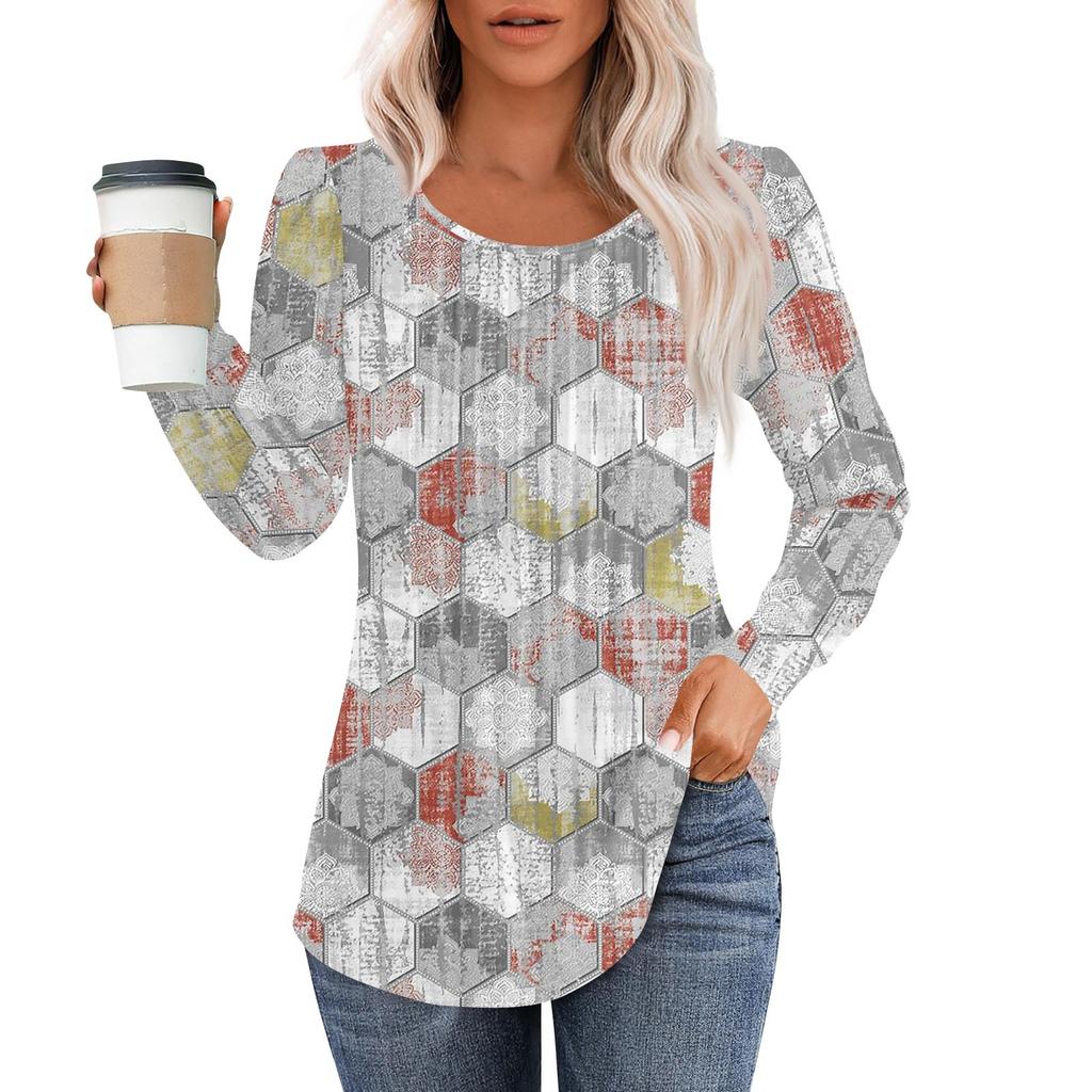 Рубашки с длинным рукавом для женщин, топы, нарядные повседневные блузки, плиссированные топы-туники с круглым вырезом