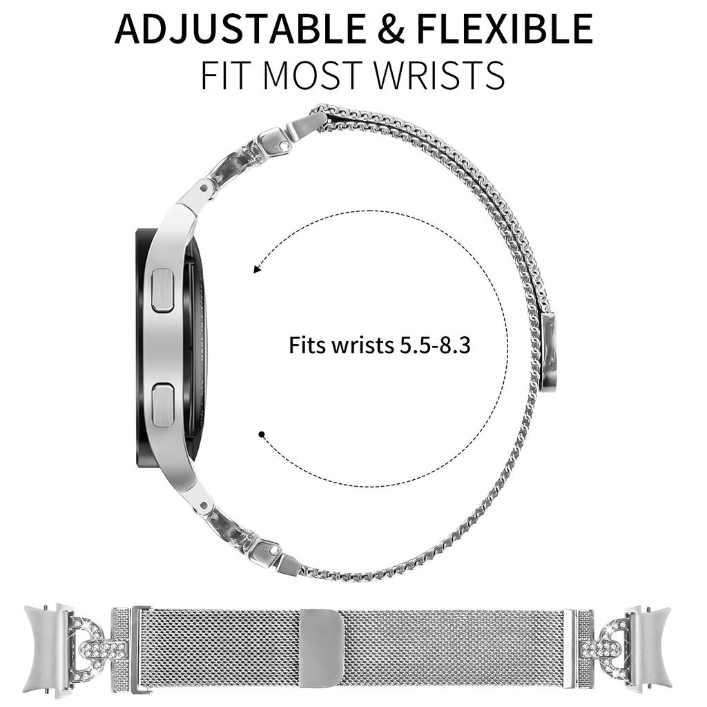 Watch Band For Samsung Galaxy Watch 5/Watch 5 Pro/Watch 5 Active/Watch4 Silver Milanese Stainless Steel Strap with D-Shape Quick Release Connector