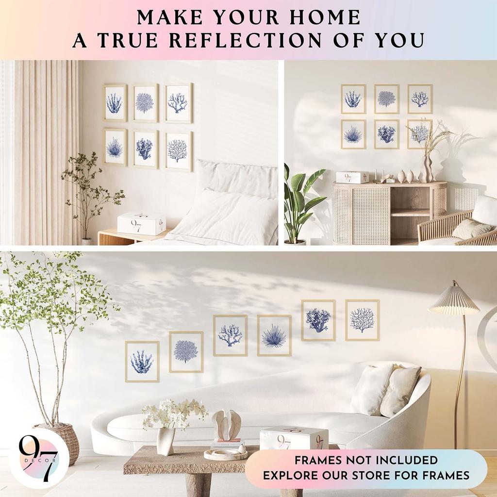 97 Decor Sea Coral Wall Decor - Coastal Coral Wall Art, Dark Blue Corals Prints, Navy Blue Wall Art Corals Pictures, Boho Ocean Artwork Coastal