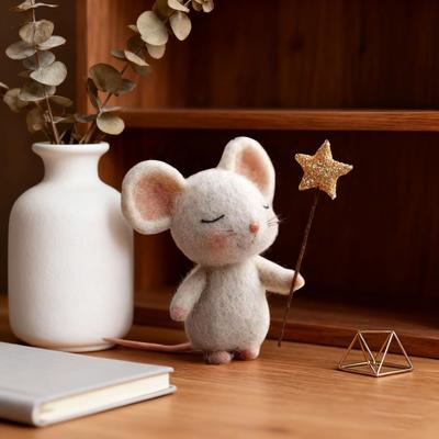 Фетровая мышка со звездой ручной работы милая фетровая фигурка мышки мышка держит волшебную палочку со звездой украшение для осеннего домашнего декора наполнитель для рождественского чулка