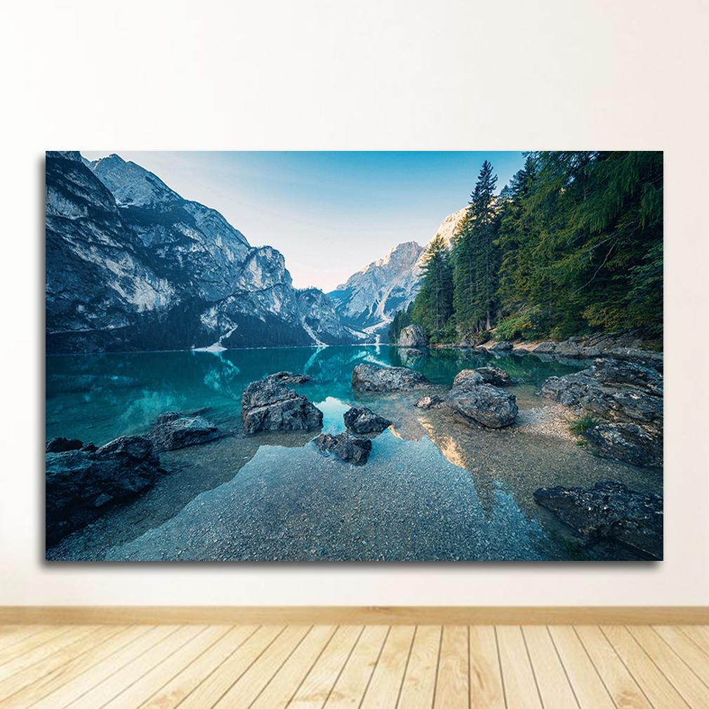 Modern Living Room Decor Scandinavian Nature Landscape Poster Nordic Style Print Mountain Lake Boat Wall Art Picture Painting