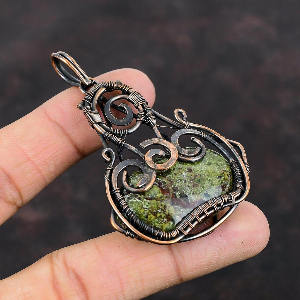 Дракон Кровавый Камень Кулон Медная Проволока Обернутый Кулон Натуральный Драгоценный Камень Кулон Ручной Работы Бохо Хиппи Ювелирные Изделия Подарок Для Него Ювелирные Изделия из Медной Проволоки