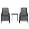 Set of 2 Sun Loungers Contemporary Design Lounge Chairs Coffee Table Tempered Glass Top Epoxy Metal Textilene Black