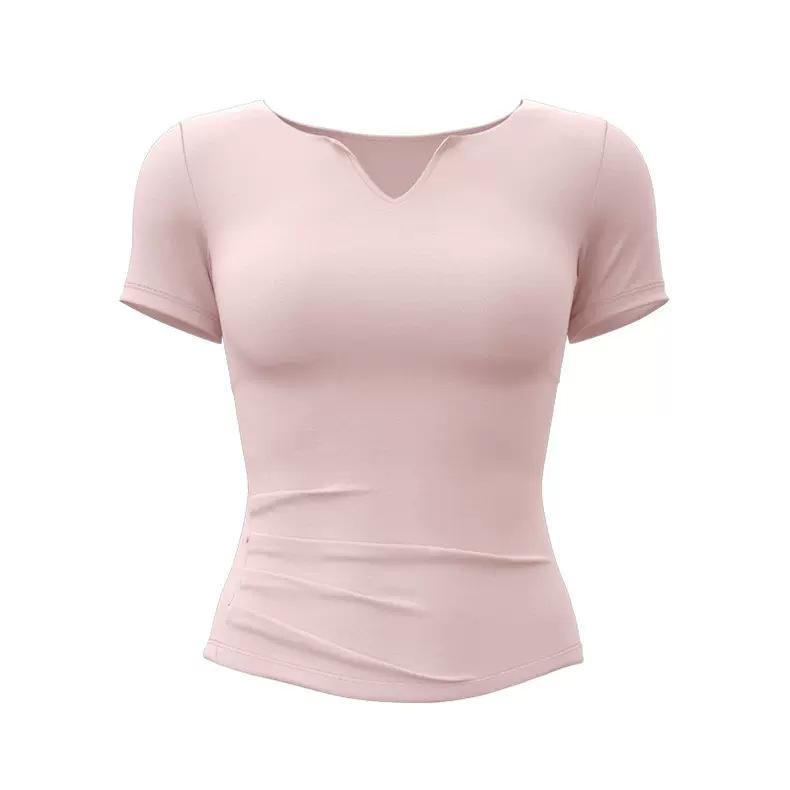 Yoga clothes women's sports top tight and thin waist short-sleeved t-shirt quick-drying and breathable running small v-neck fitness clothes summer