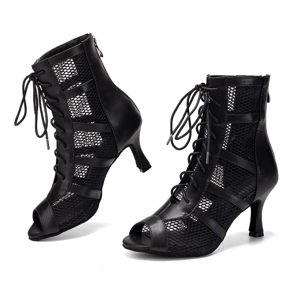 Танцевальные ботинки Женские Латинские Сальса Ботильоны на шпильке Шнуровка для танго Бачата Бальные вечеринки Выступления Танцевальная обувь на каблуке 7,5 см