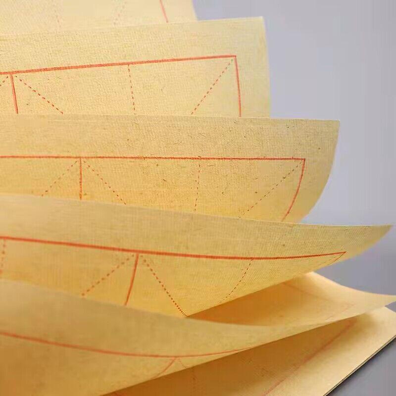 Chinese Calligraphy Brush Pen Set: Thickened Deckle Edge Xuan Paper with Rice, Field, Square Grids for Beginner Practice.