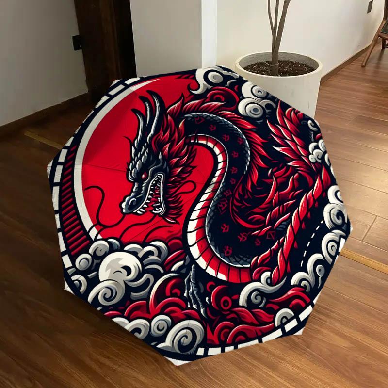1pc Red Dragon Yin Yang Symbol Umbrella with Plastic Handle,Suitable for All Seasons Home Travel Outdoor UmbrellaDD1008