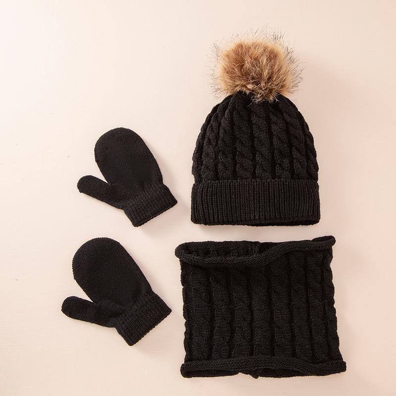 Winter Warm Children's Hat Scarf Gloves Set Fashion Thicken Windproof Kids Beanie Hat Cover Hood Scarf Mittens