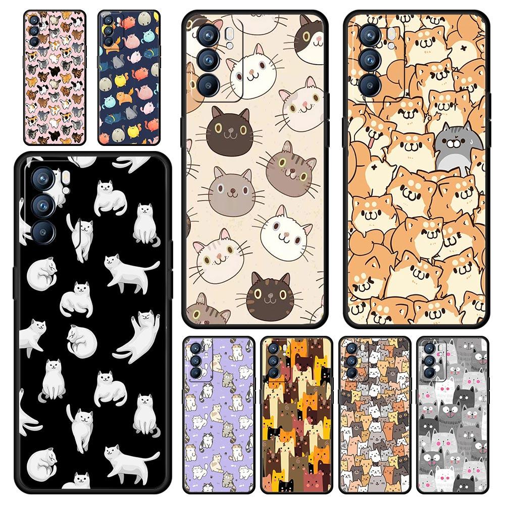 Cartoon Cute Cats Background Phone Case For Oppo Find X5 A53 A52 A9 2020 A54 A15 A95 A16 A76 A74 A12 Reno7 Pro SE Reno6 Z Cover