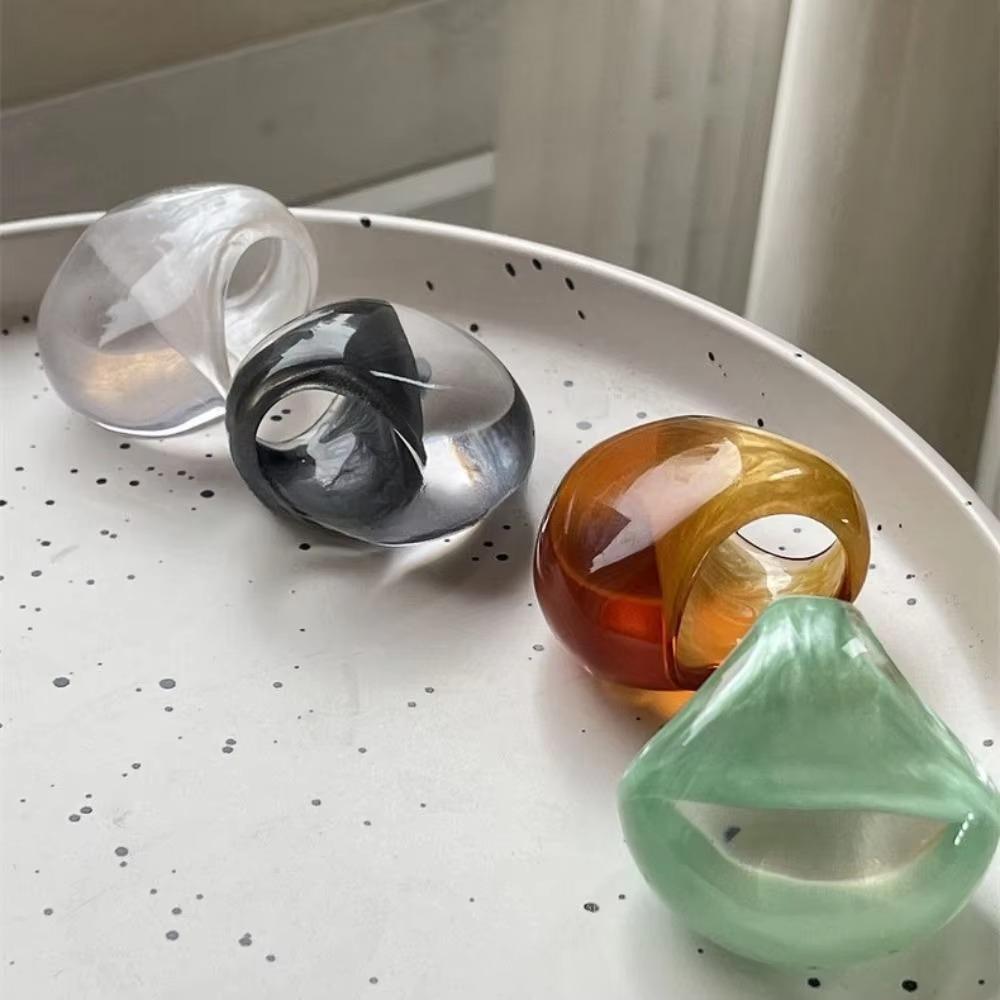 Non-adjustable Resin Ring Geometric Exaggerated Ring Oval Exaggerated Ring Girls Jewelry