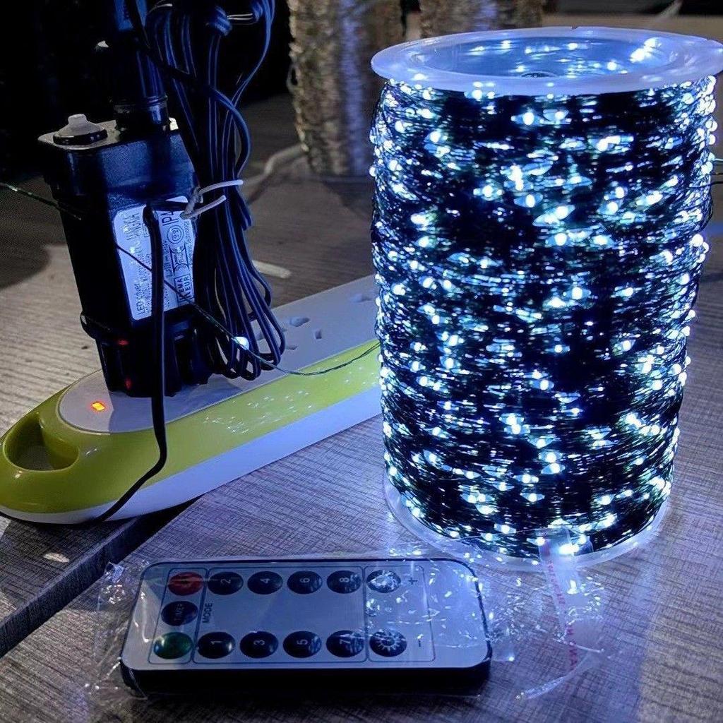 Cross-border LED Christmas Tree Copper String Lights, Dark Green Wire, Remote-Controlled, Mini Fairy Garland Lights for Decorative Atmosphere