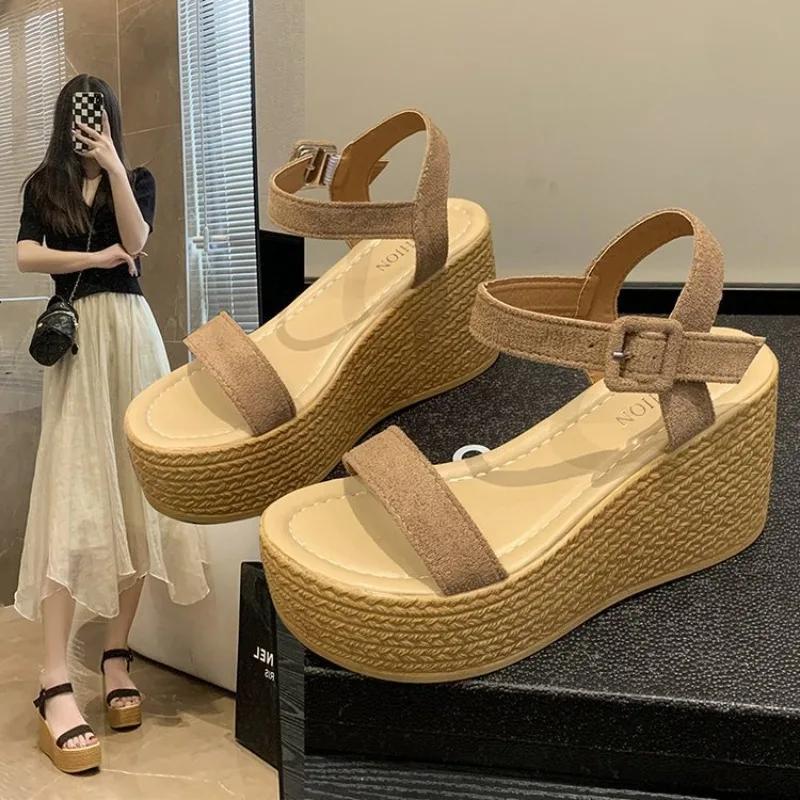 Fashion Women's Thick-soled Wedge Sandals Wear-resistant Suede Waterproof Platform Sandals New Summer Fashion