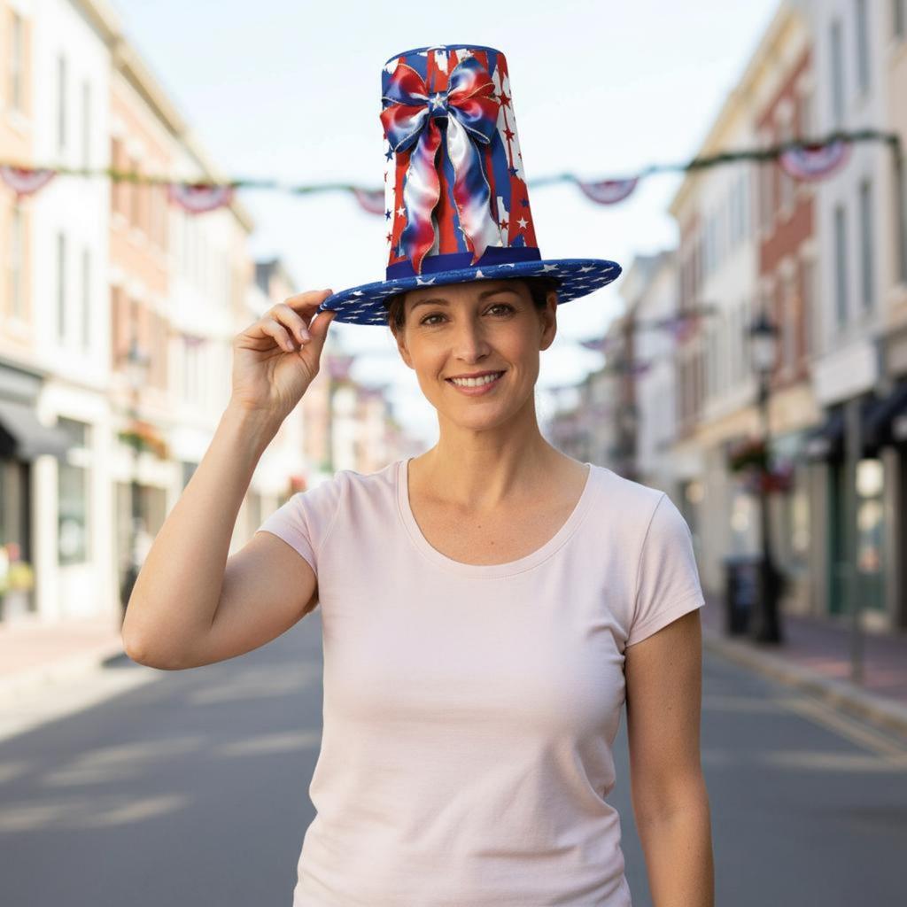 Independence Day Hat Comfortable United States Flag Tall Hat Costume Accessory Breathable Sponge Material for Adults, Parties