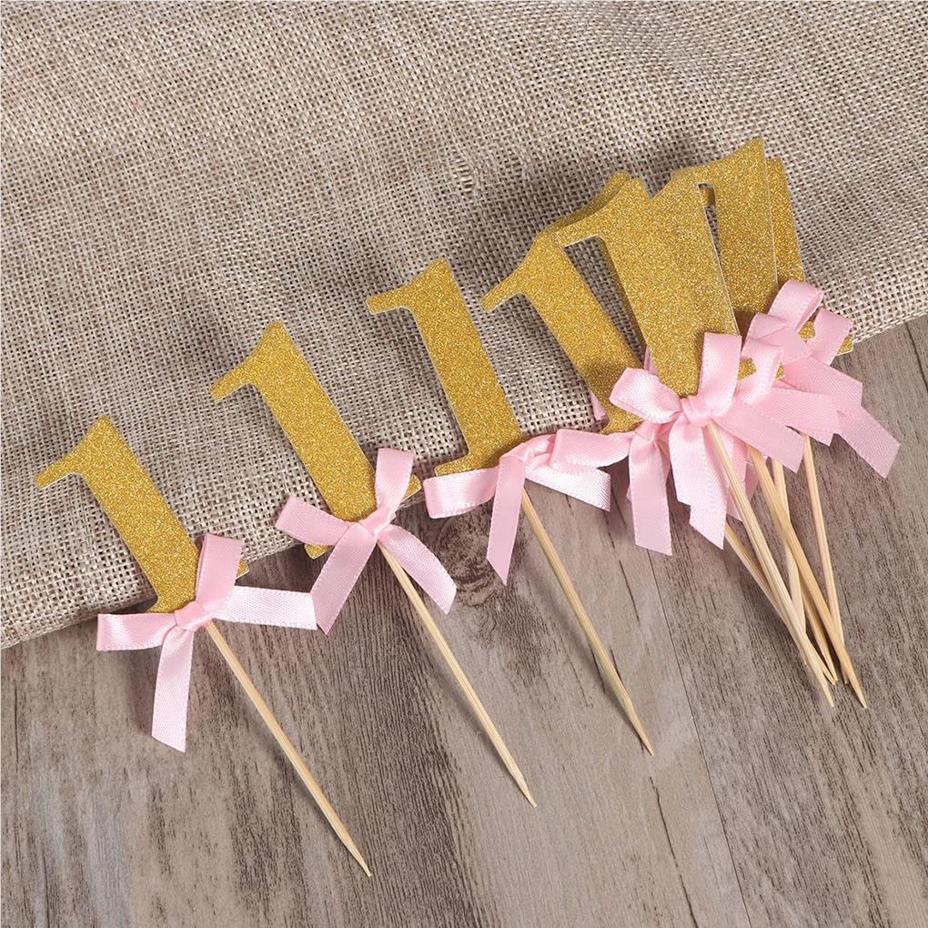 20 шт. Топпер для торта 1 год, украшение для кекса на день рождения, золотая палочка, топпер для празднования юбилея